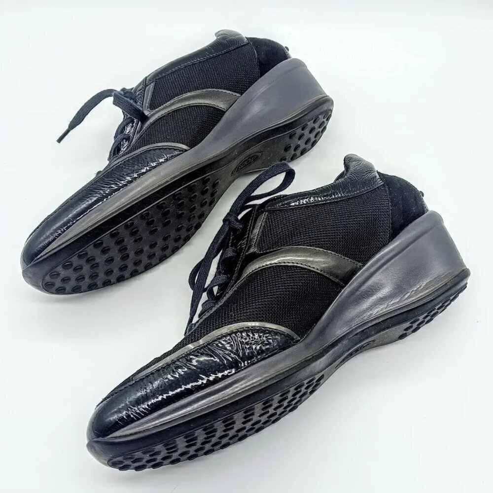 Tod's Black Italian Suede Leather Mesh Wedge Sneakers